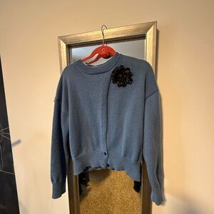 SHEIN Blue Cardigan with Black Floral Detail